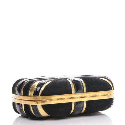 Alexander McQueen Patent Calfskin Suede Britannia Skull Box Clutch Black Gold 4 of 7