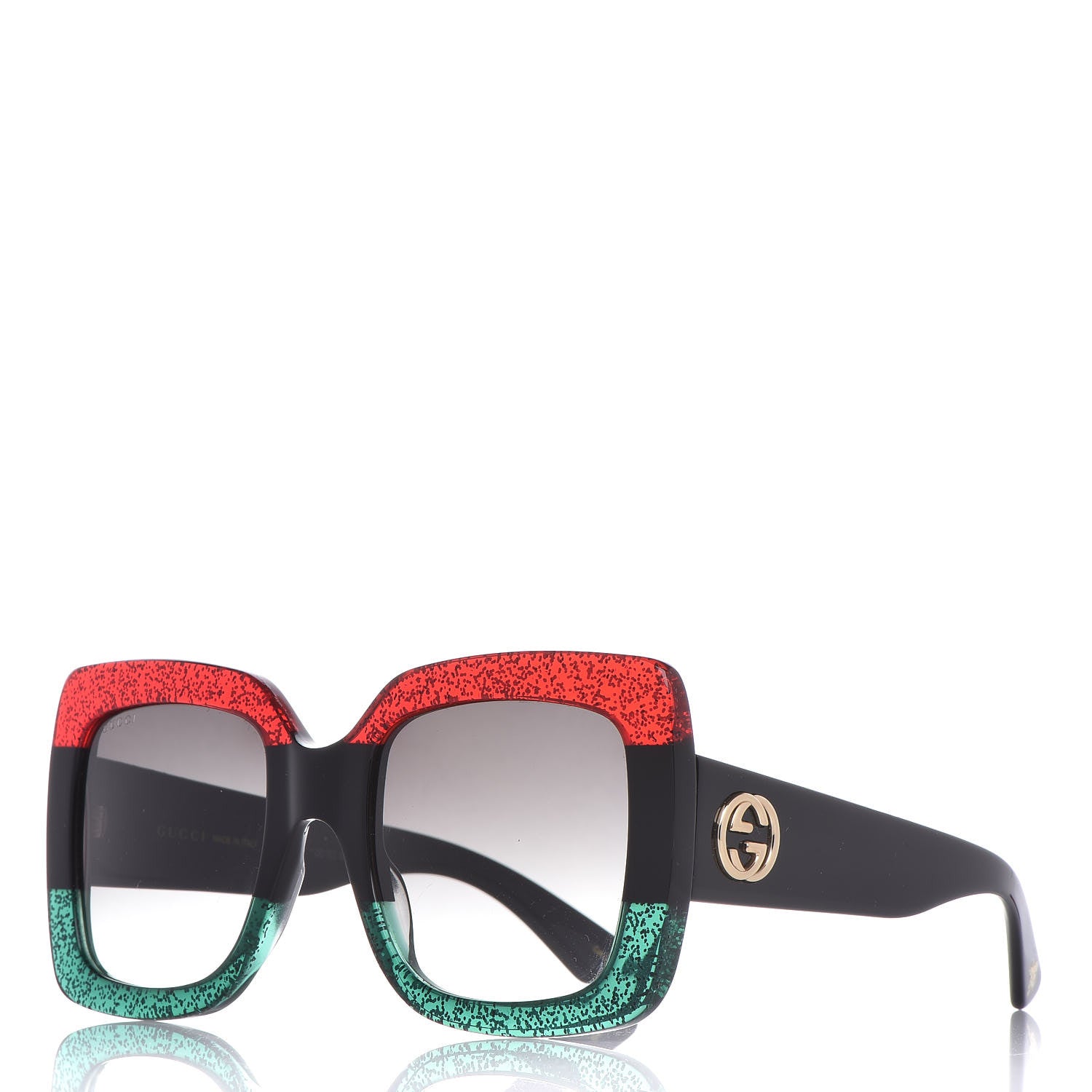 Gucci Square Frame GG0083S Sunglasses Glitter Red Black Green 1 of 7