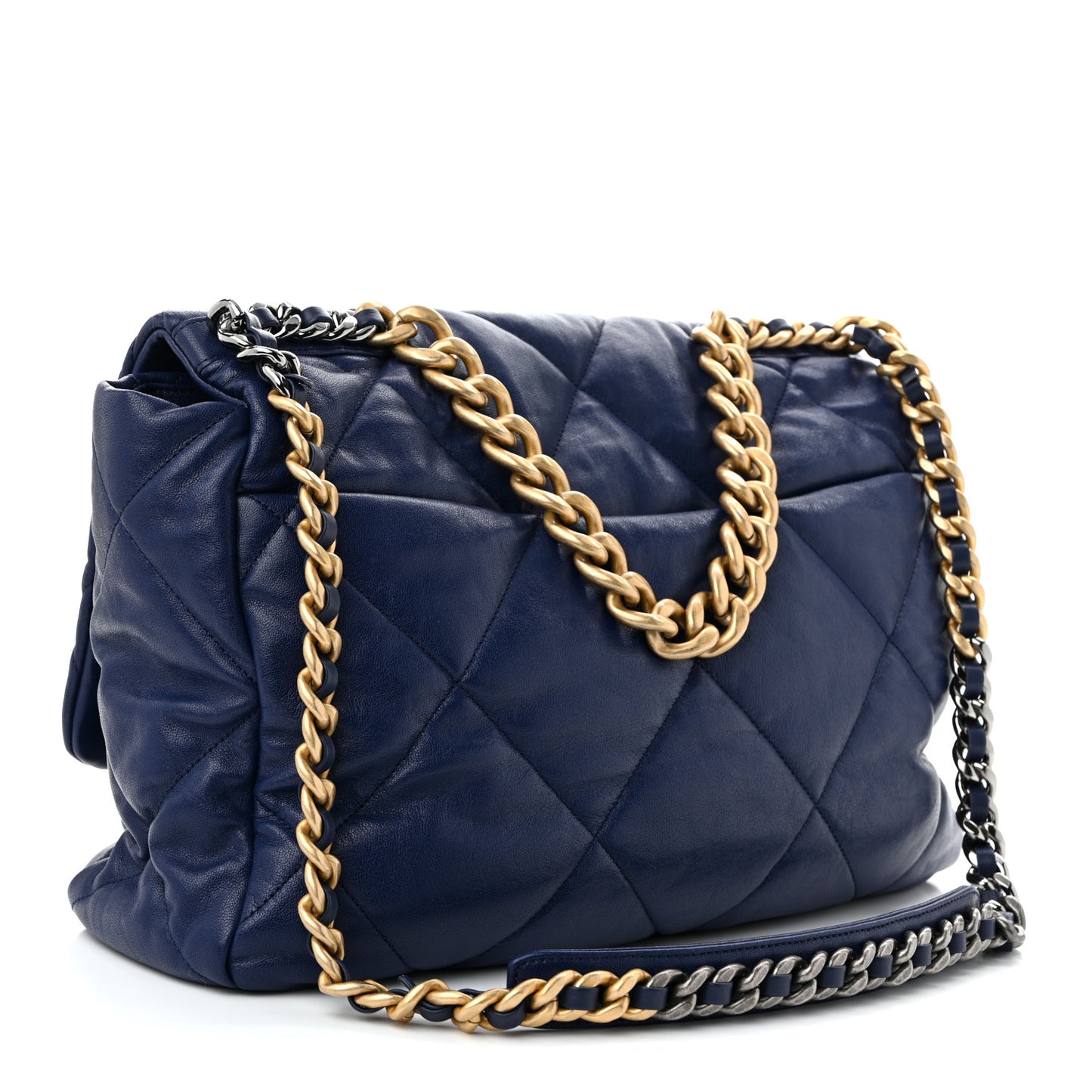 Goatskin Quilted Maxi Chanel 19 Flap Dark Blue