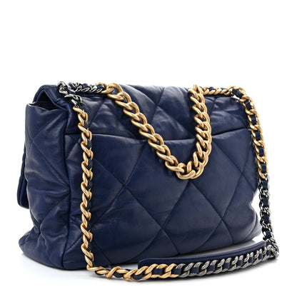 Chanel Goatskin Quilted Maxi Chanel 19 Flap Dark Blue 3 of 10