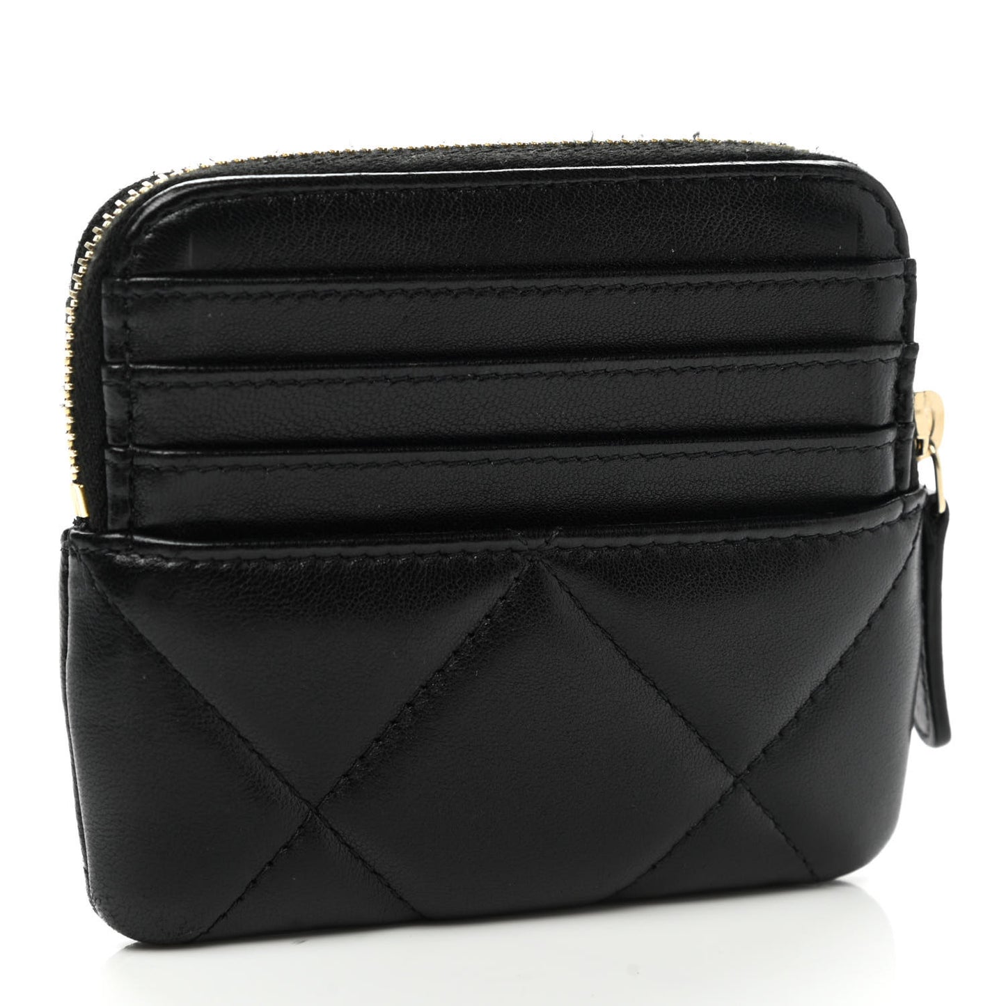 Lambskin Quilted Chanel 19 Zip Card Holder Wallet Black