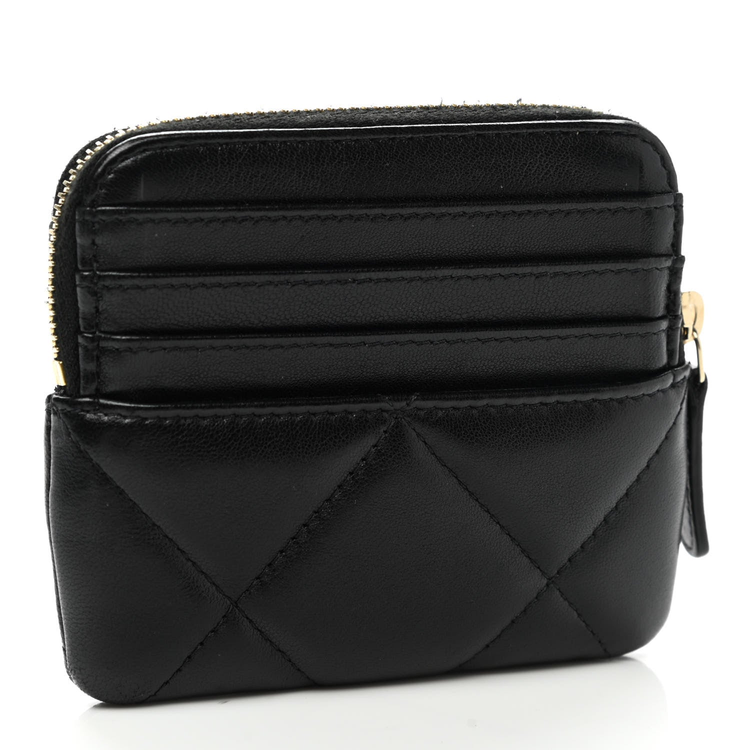 Chanel Lambskin Quilted Chanel 19 Zip Card Holder Wallet Black 3 of 7