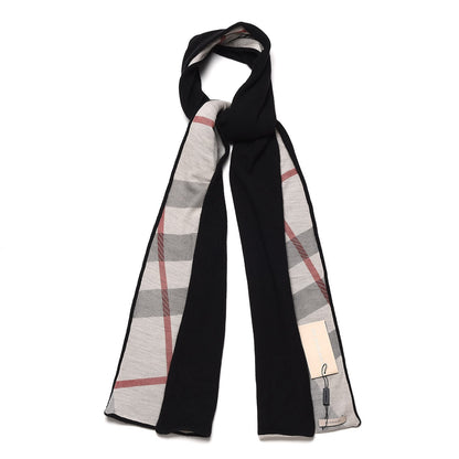 Burberry Cashmere Wool Solid To Check Knitted Scarf Black 1 of 5
