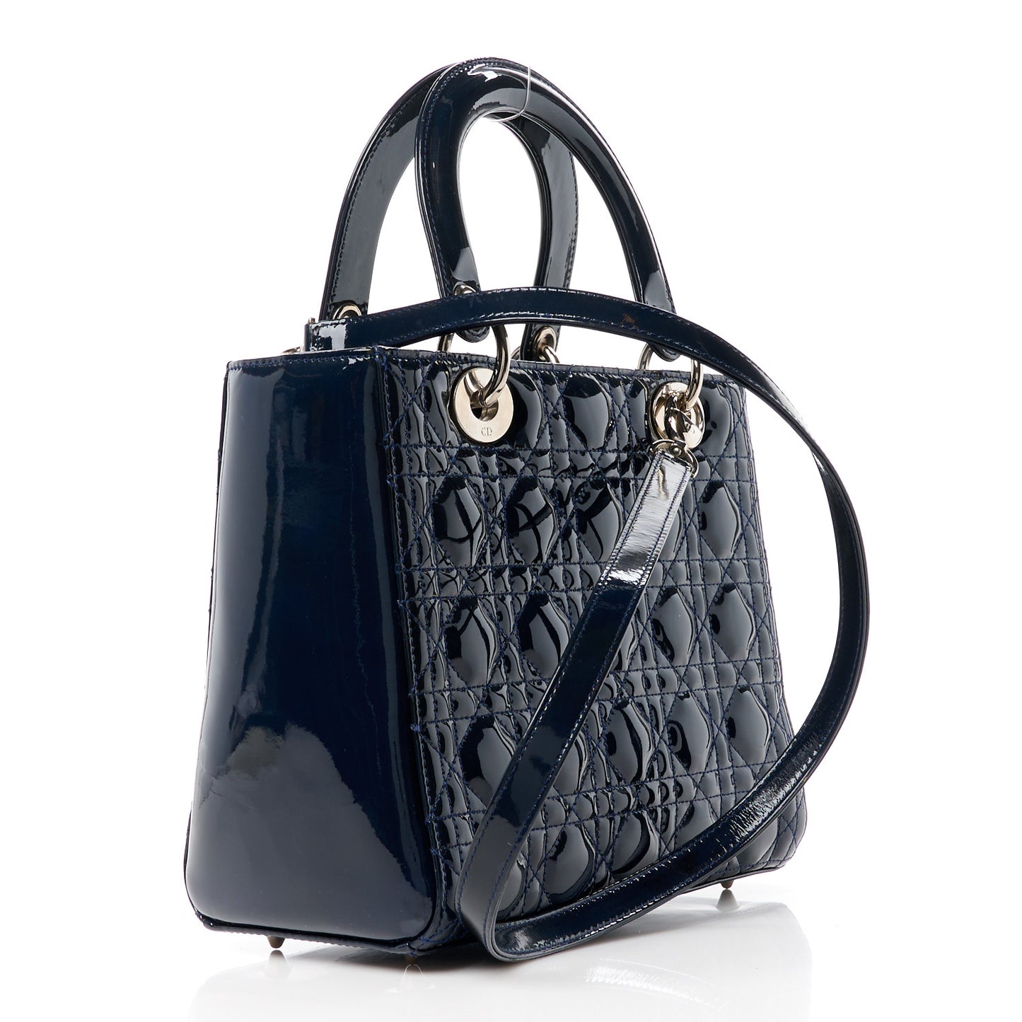Patent Cannage Medium Lady Dior Navy Blue