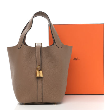 Hermes Taurillon Maurice Picotin Lock 18 PM Beige De Weimar 9 of 9