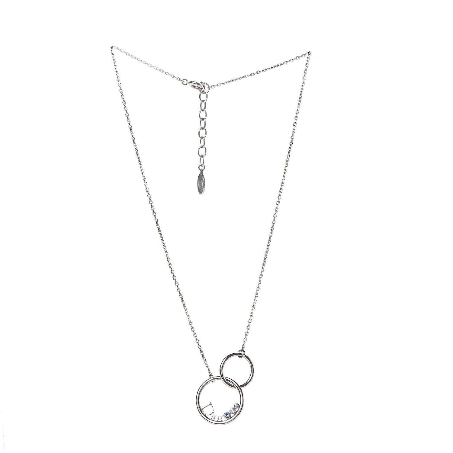 Christian Dior Metal Round Logo Crystal Necklace Silver 3 of 6