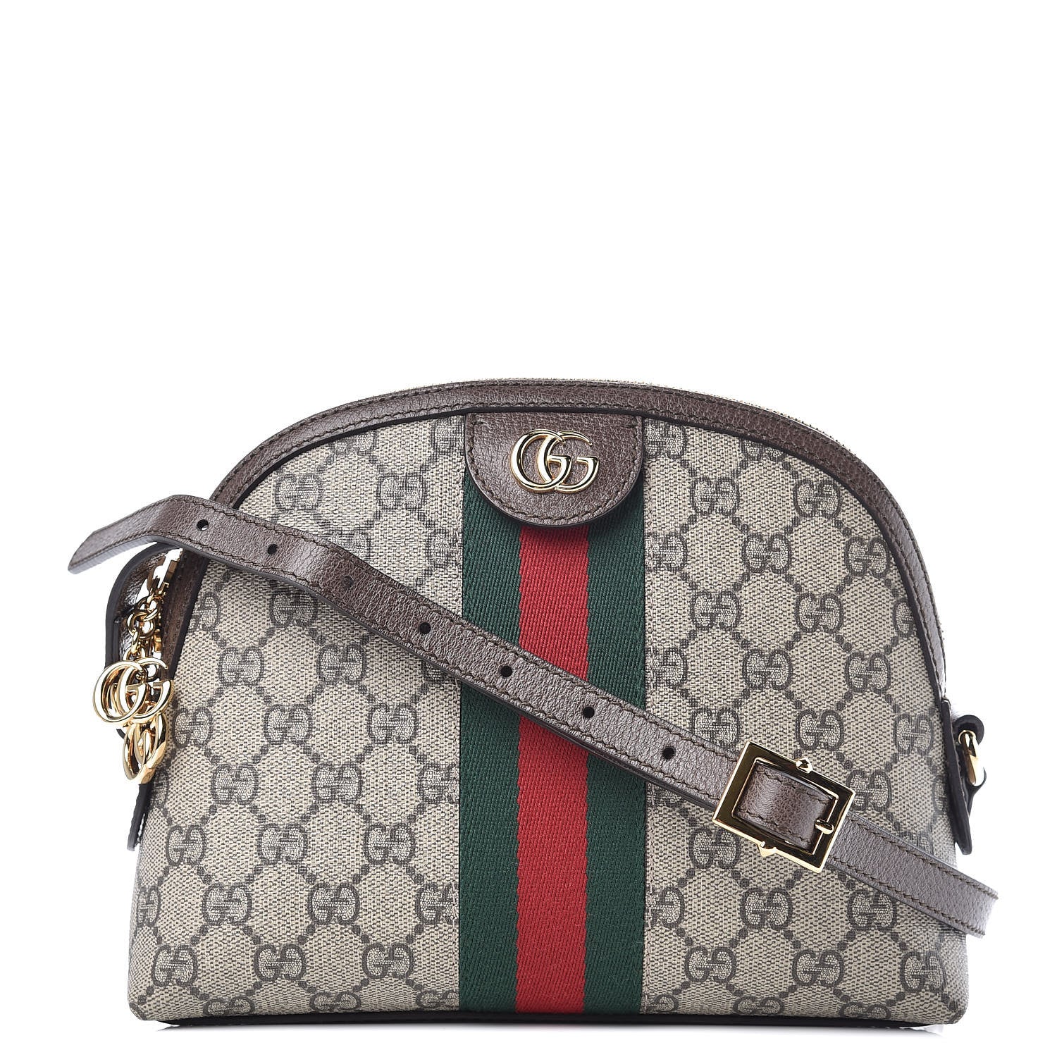 Gucci GG Supreme Monogram Textured Dollar Calfskin Web Small Ophidia Dome Shoulder Bag Beige Ebony New Acero 1 of 9