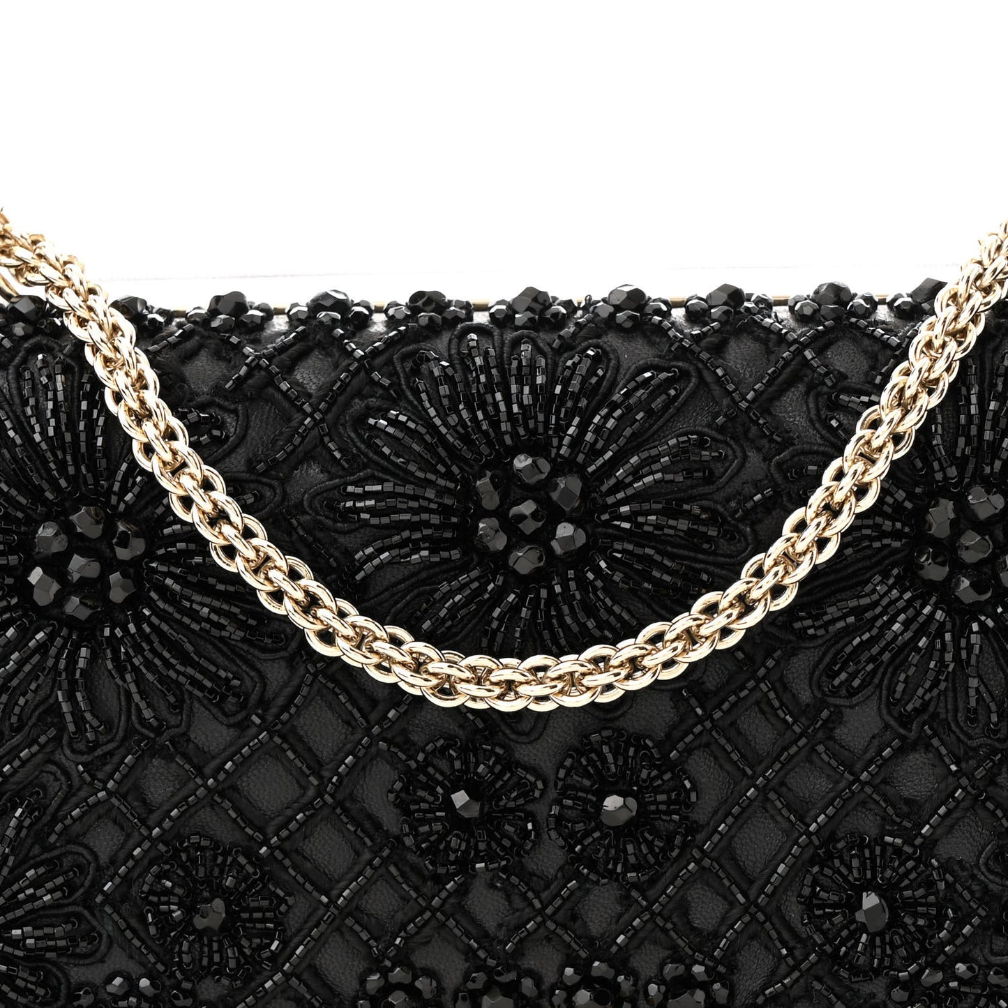 Lambskin Beaded Embroidery Medium Girello Flap Black