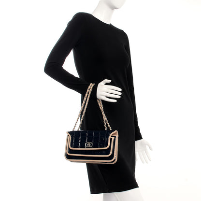 Chanel Patent Lambskin Medium Chocolate Bar Flap Navy Beige 3 of 13