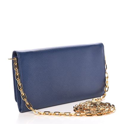 Prada Saffiano Metal Oro Chain Wallet Bleuette 3 of 15