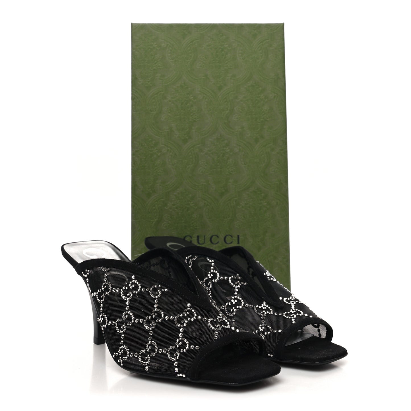 Tela Retino Kid Scamosciato Crystal GG Monogram Square G 95mm Slide Sandals 38 Black