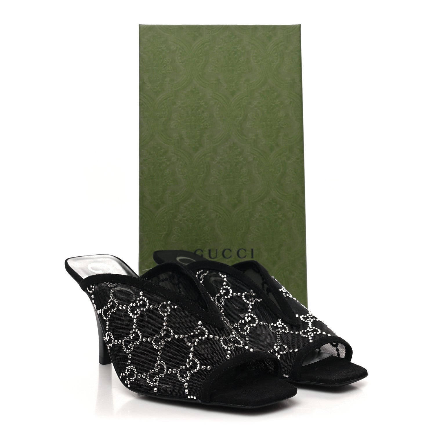 Gucci Tela Retino Kid Scamosciato Crystal GG Monogram Square G 95mm Slide Sandals 38 Black 8 of 8
