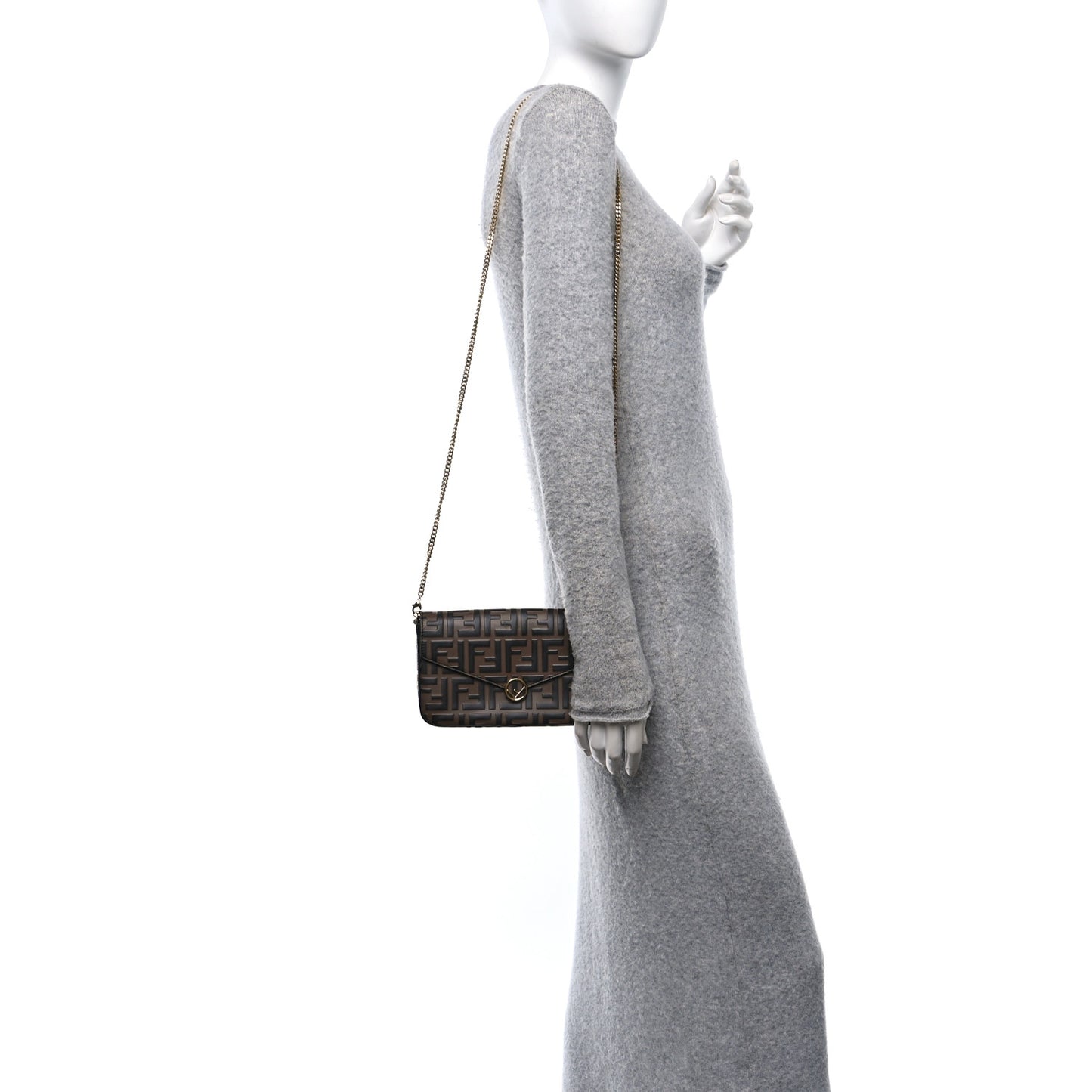 Vitello Soft F is Fendi Bi-Color FF 1974 Embossed Envelope Wallet On Chain with Pouches Maya Black