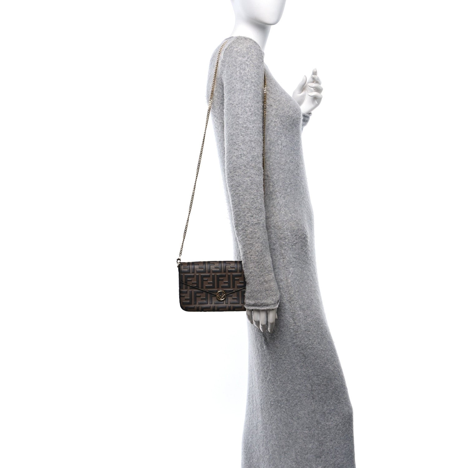 Fendi Vitello Soft F is Fendi Bi-Color FF 1974 Embossed Envelope Wallet On Chain with Pouches Maya Black 2 of 14