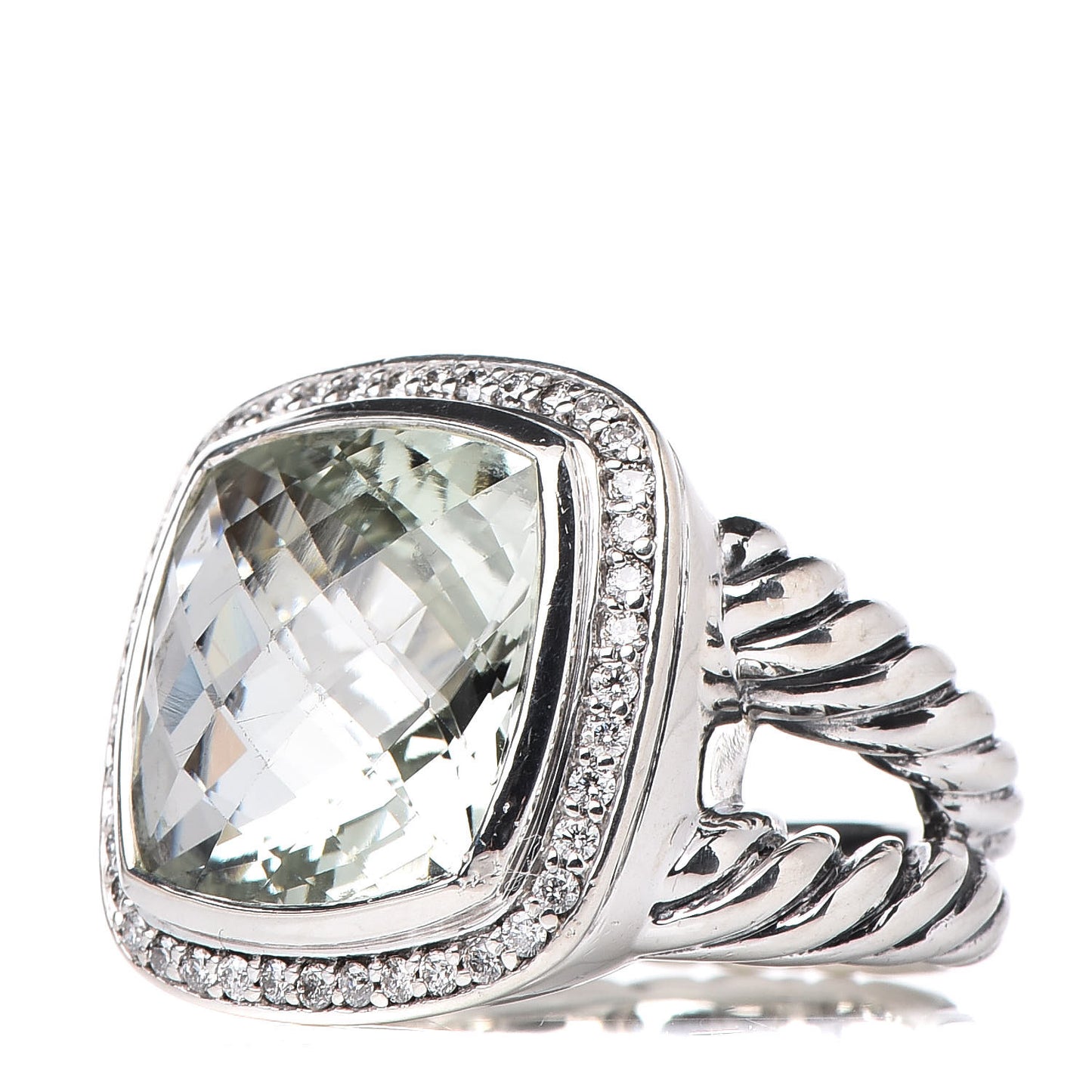 Sterling Silver Diamond Prasiolite 14mm Albion Ring 50 5.25