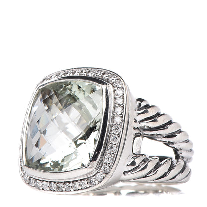 David Yurman Sterling Silver Diamond Prasiolite 14mm Albion Ring 50 5.25 3 of 7