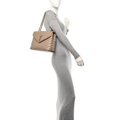 Saint Laurent Calfskin Y Quilted Monogram Medium Loulou Chain Satchel Dark Beige 2 of 12