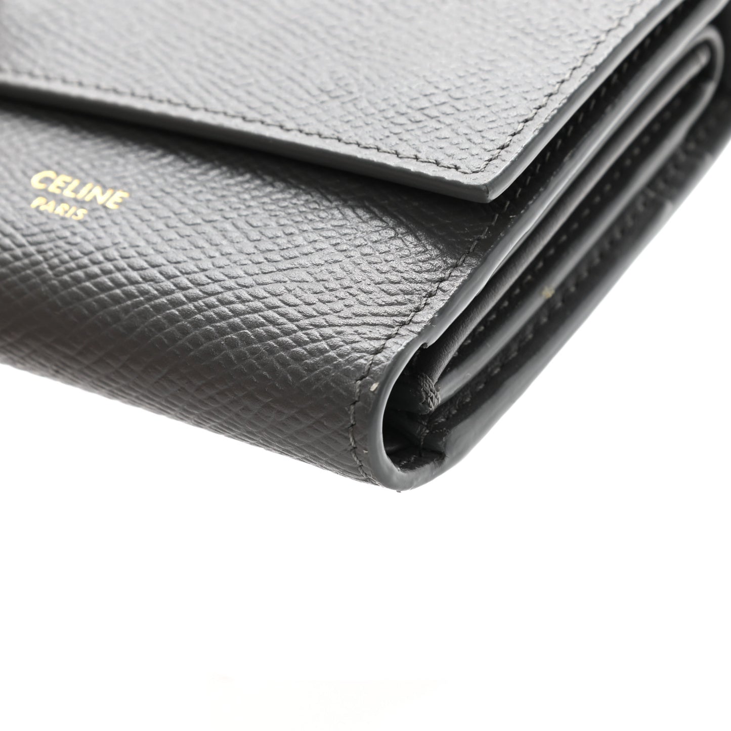 Grained Calfskin Small Tri-Fold Wallet Grey