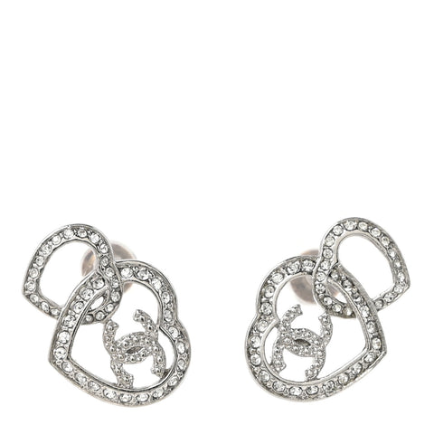 Crystal CC Heart Earrings Silver