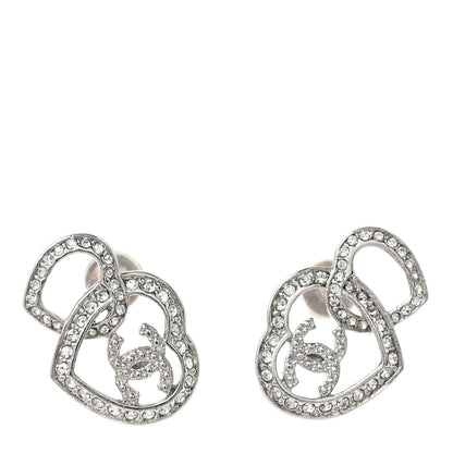 Chanel Crystal CC Heart Earrings Silver 1 of 5