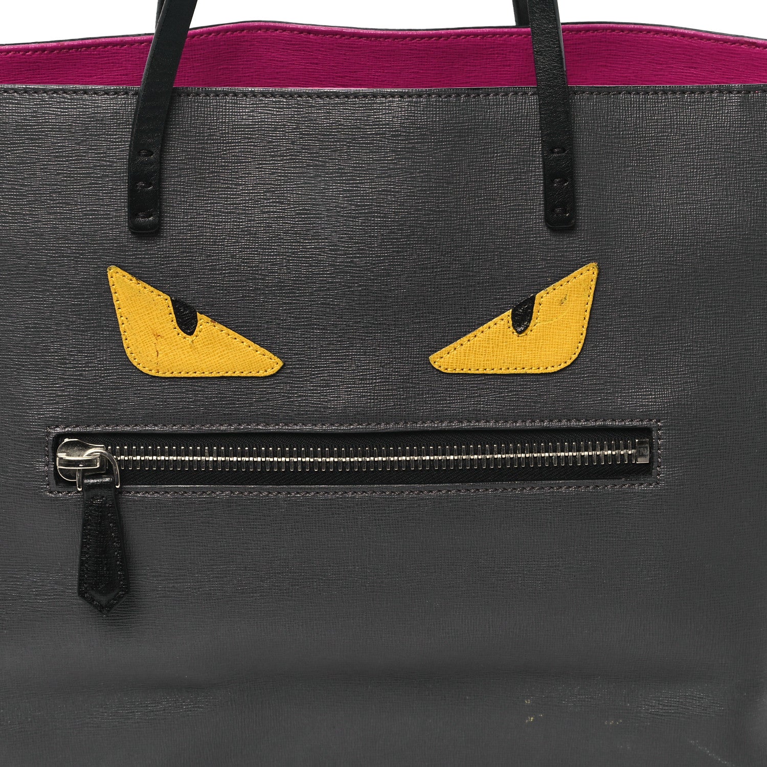 Fendi Vitello Elite Cuoio Monster Buggies Medium Roll Tote Carbone Black Multicolor Magenta 8 of 11