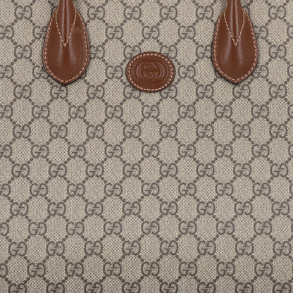 Gucci GG Supreme Monogram Azalea Calfskin Small Retro Interlocking G Tote Bag Beige Ebony Brown Sugar 5 of 10