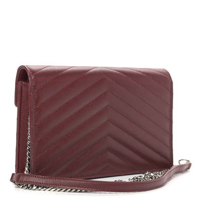 Saint Laurent Grain De Poudre Matelasse Chevron Monogram Envelope Chain Wallet Palissandre 2 of 7