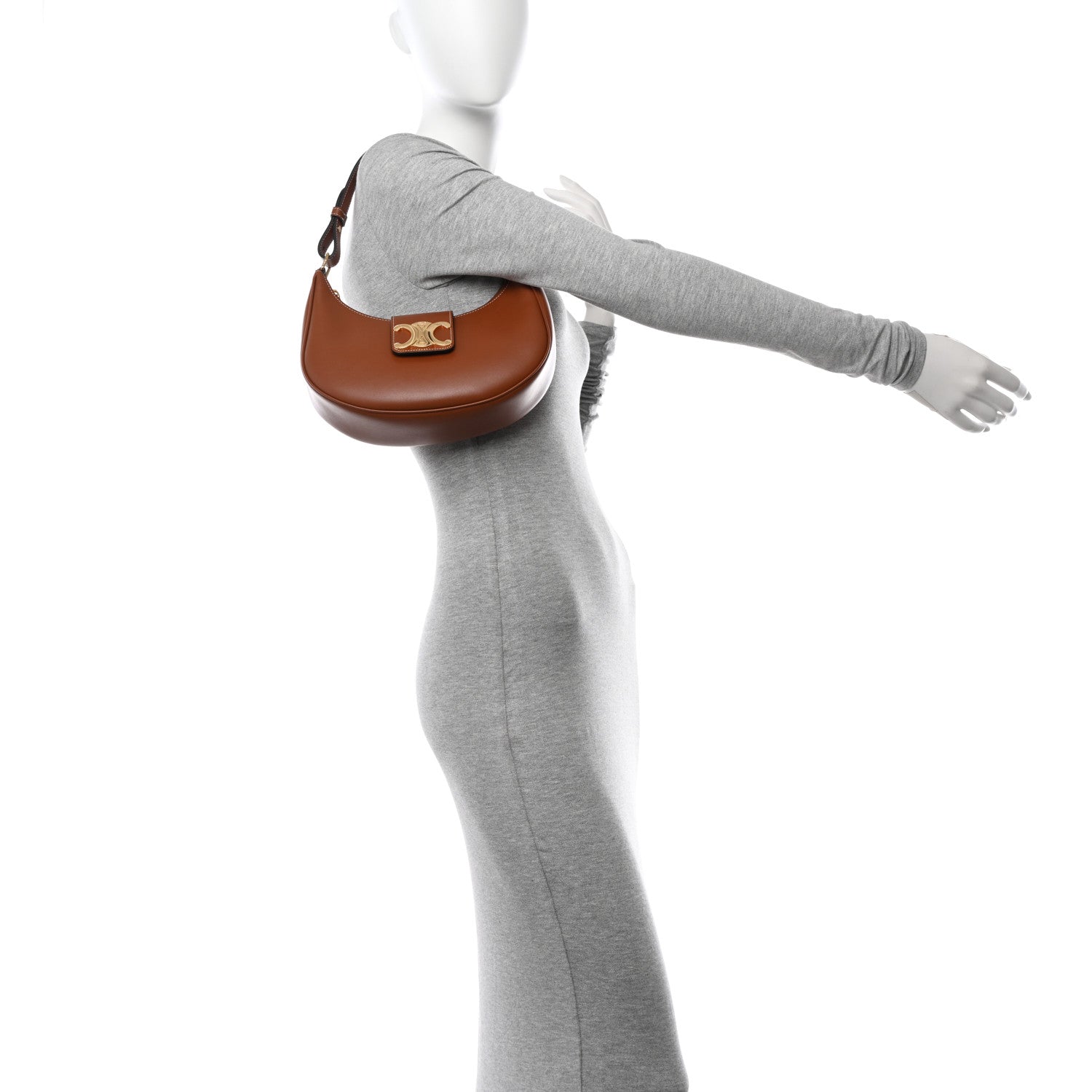 Celine Smooth Calfskin Medium Strap Ava Triomphe Shoulder Bag Tan 2 of 10