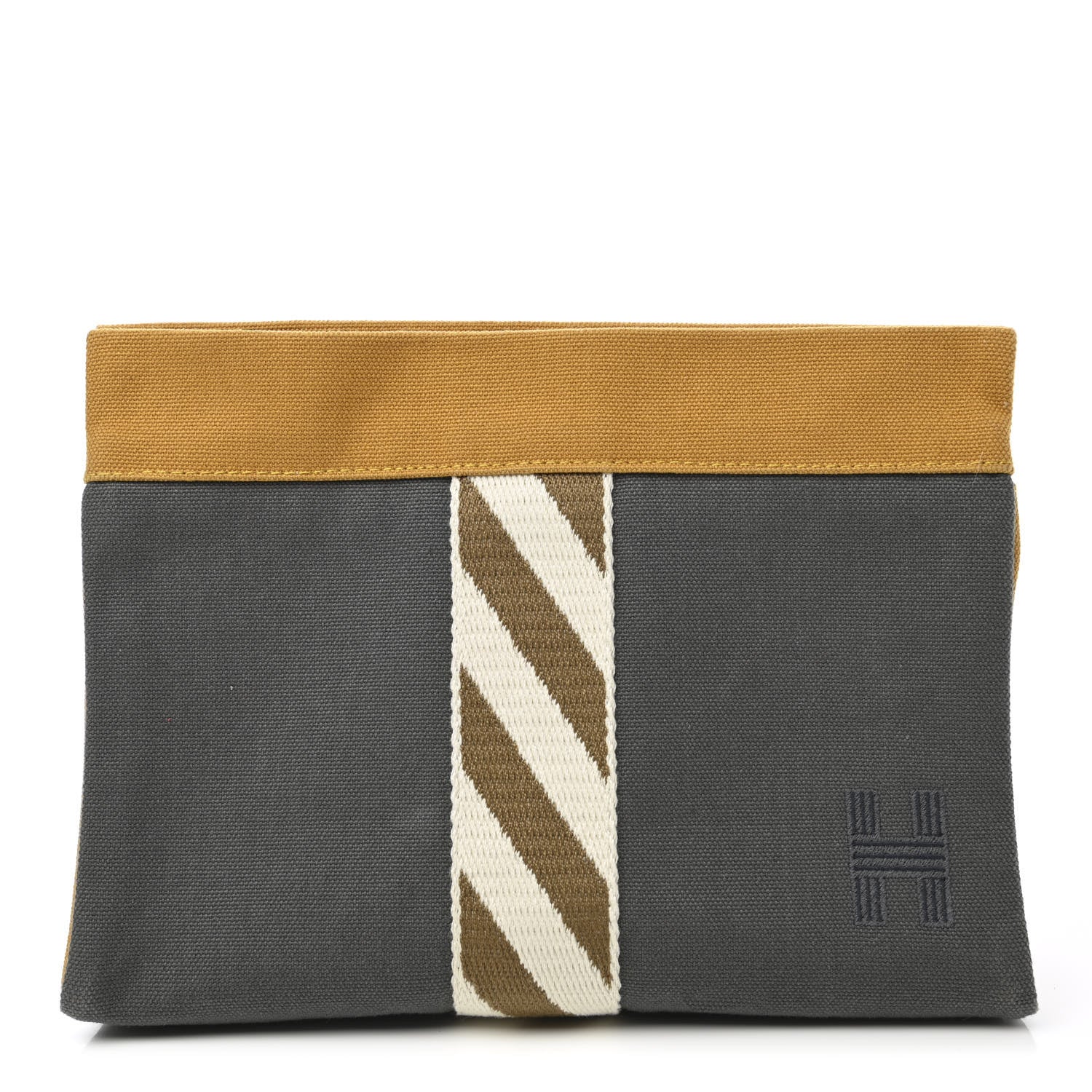 Hermes Toile Trousse De Voyage Jimetou PM Ocre Acier 1 of 7
