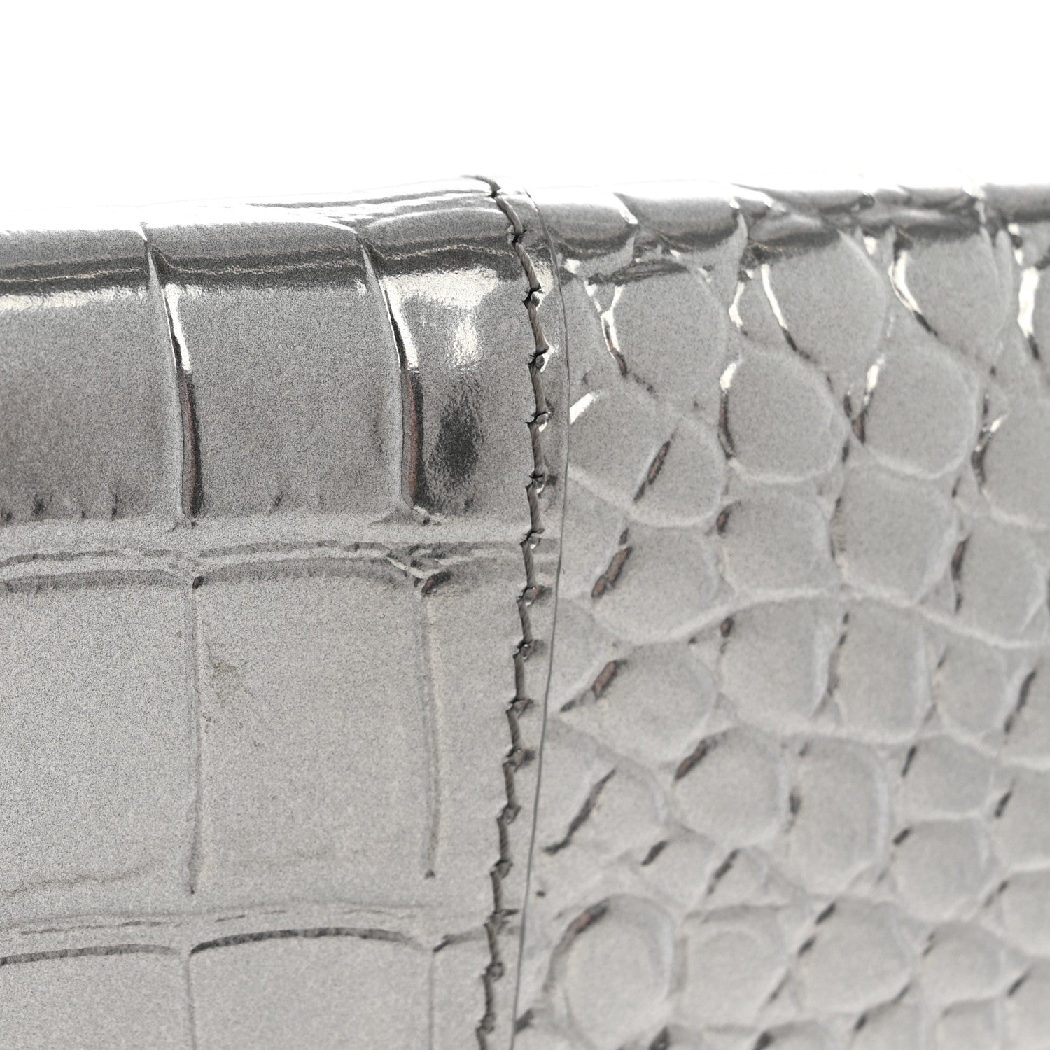 Balenciaga Metallic Calfskin Crocodile Embossed Hourglass Flap Flat Pouch Silver 14 of 15