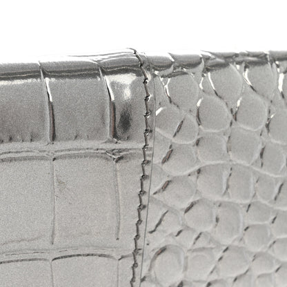 Balenciaga Metallic Calfskin Crocodile Embossed Hourglass Flap Flat Pouch Silver 14 of 15