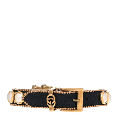 Gucci Metal Calfskin Crystal Double G Bracelet Black 3 of 6