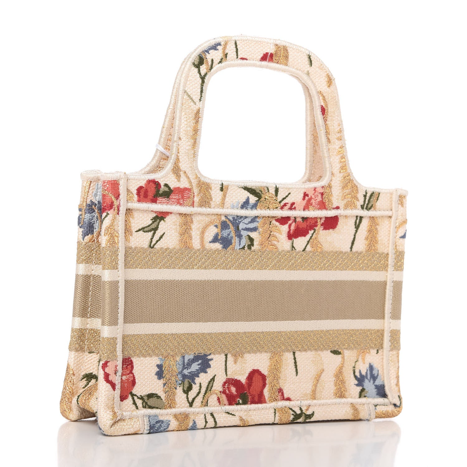 Christian Dior Canvas Embroidered Hibiscus Printed Mini Book Tote Beige Multicolor 3 of 8