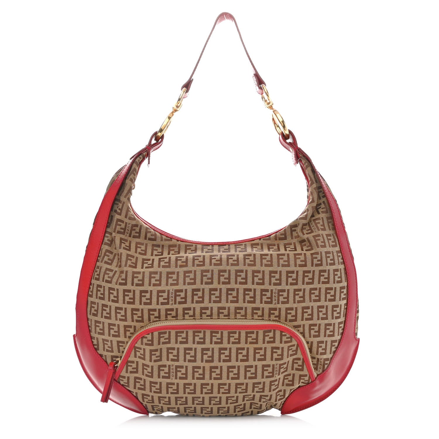 Fendi Zucchino Cuoio Chef Hobo Mogano Panna Rosso 1 of 16