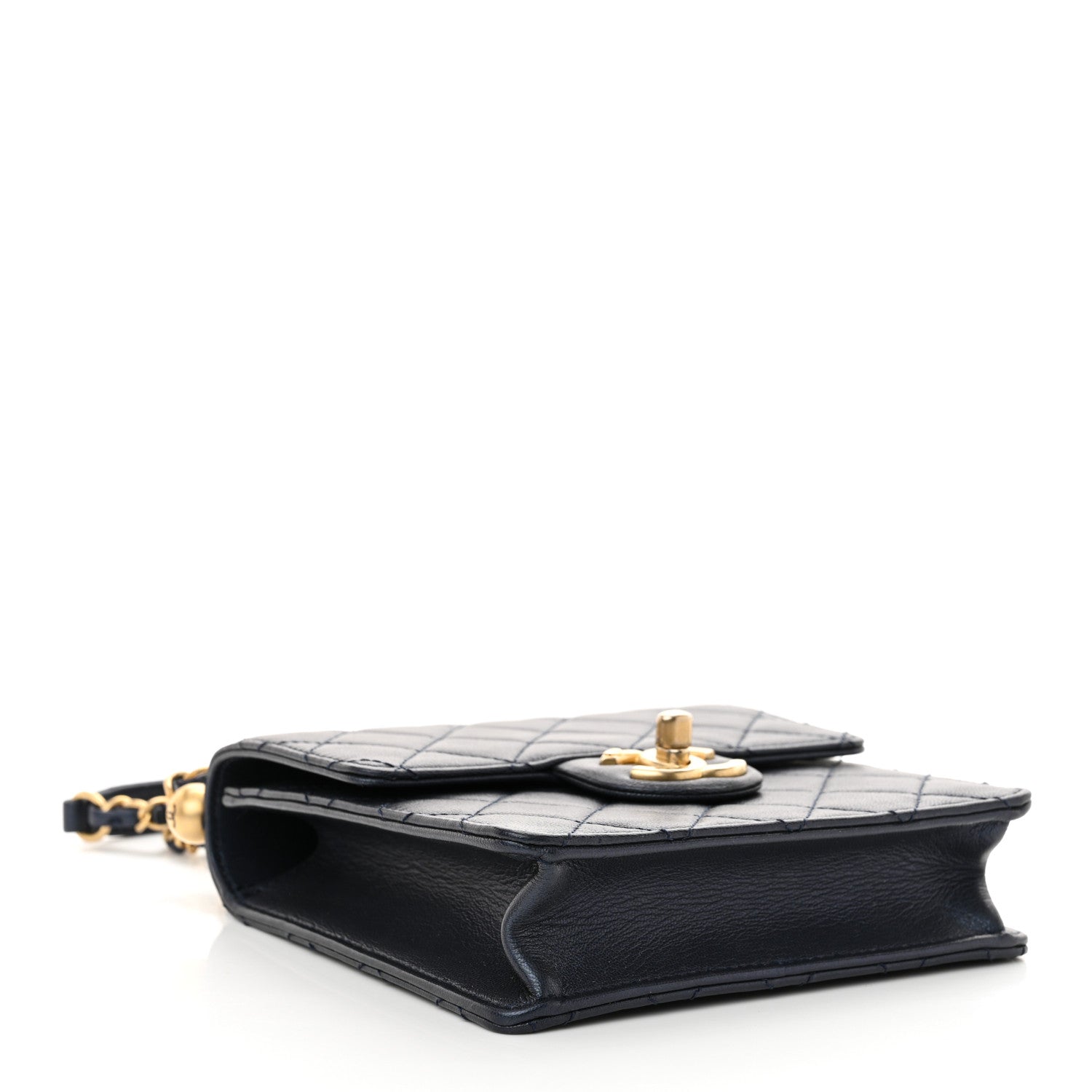 Chanel Iridescent Lambskin Quilted Chic Pearls Flap Navy Blue 4 of 10