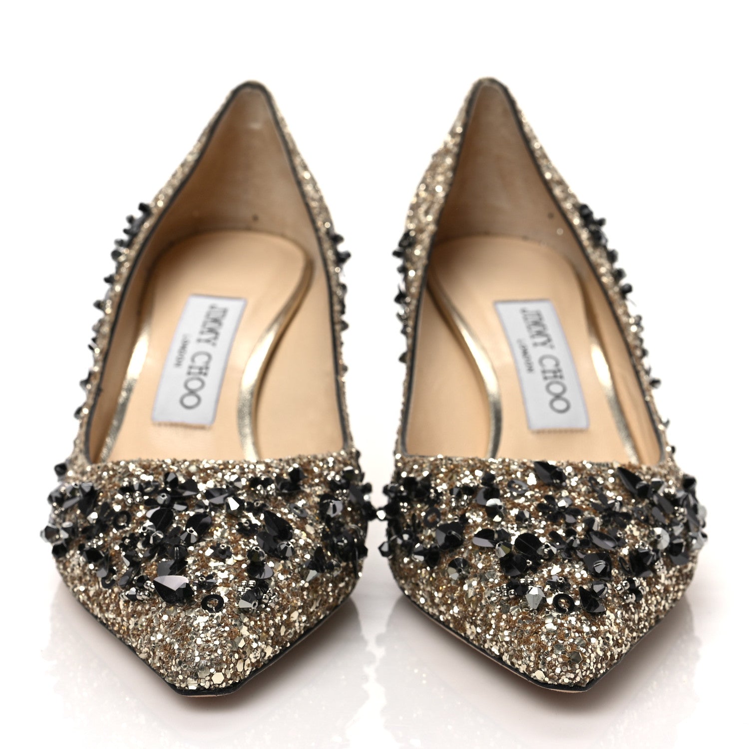 Jimmy Choo Glitter Embellished Romy 40 Pointy Toe Pumps 36 Black Gold 2 of 7