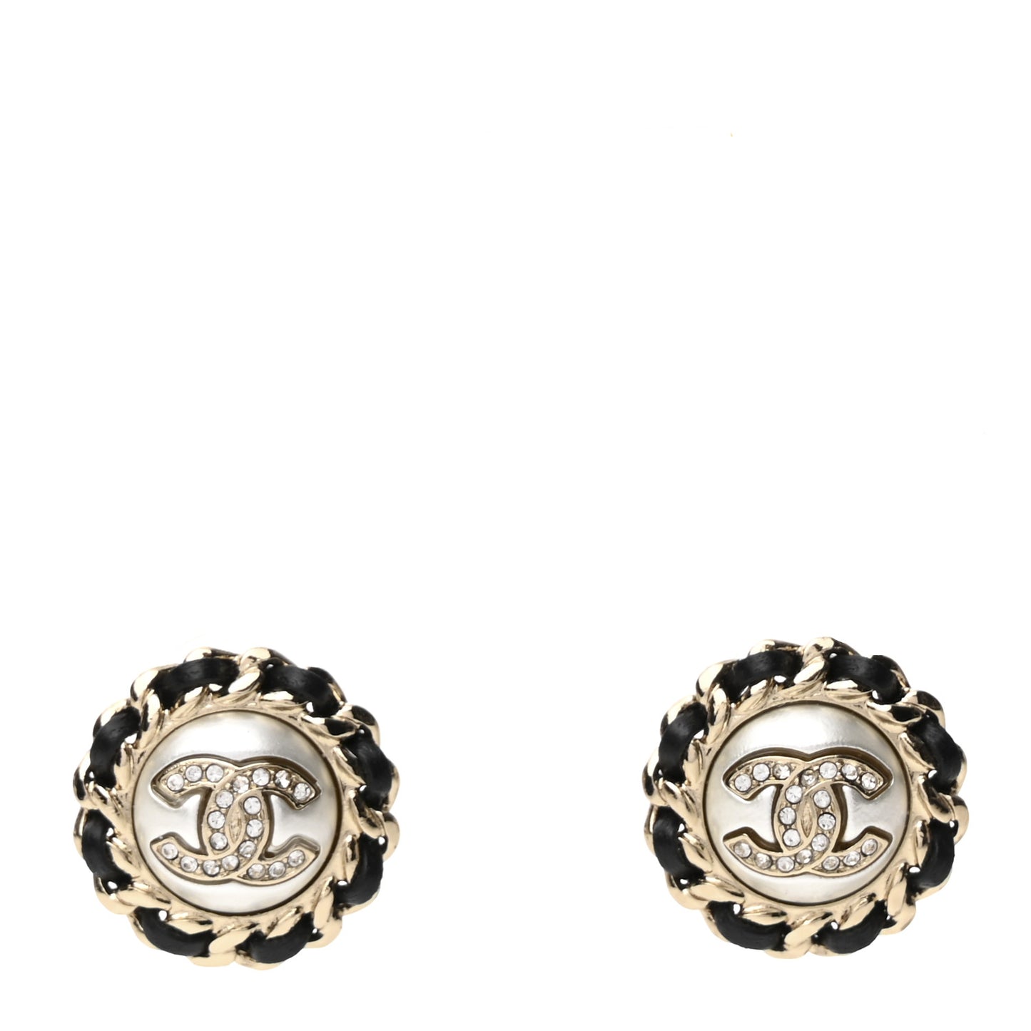 Pearl Crystal Lambskin CC Earrings Gold Black