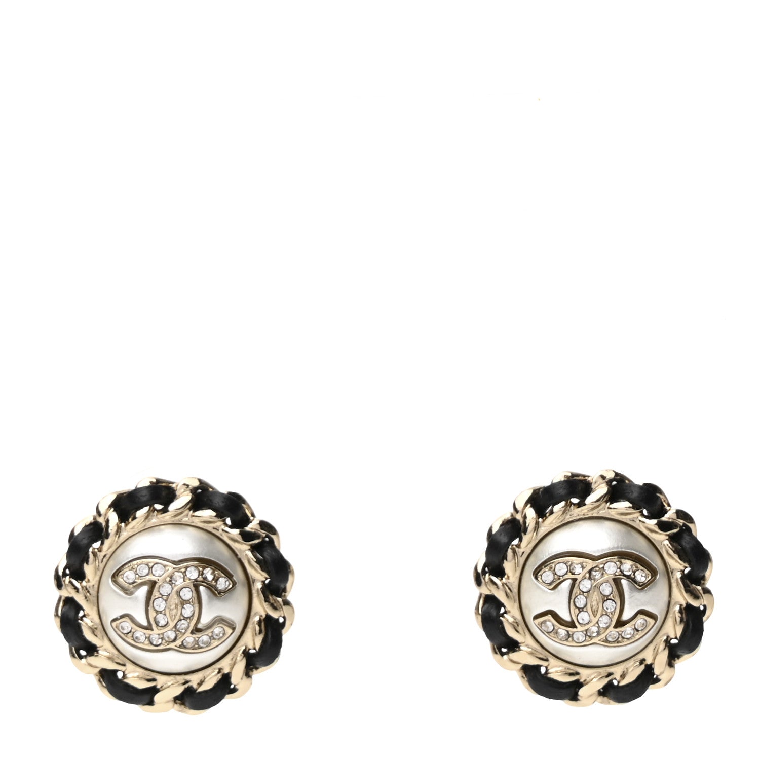 Chanel Pearl Crystal Lambskin CC Earrings Gold Black 1 of 4