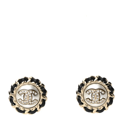 Chanel Pearl Crystal Lambskin CC Earrings Gold Black 1 of 4
