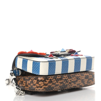 Fendi Ayers Vitello Flowerland Elaphe Embossed Striped Studded Micro Double Baguette Curacoa Nocciola Multicolor 3 of 5