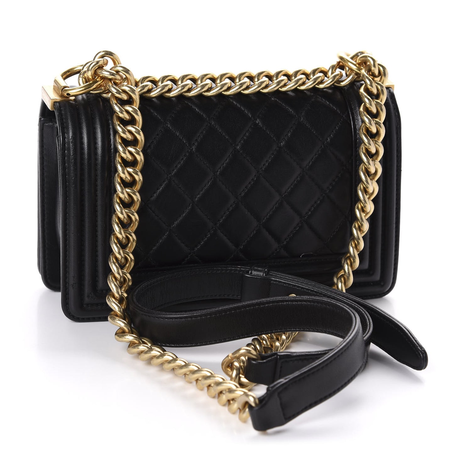 Lambskin Quilted Small Boy Flap Black