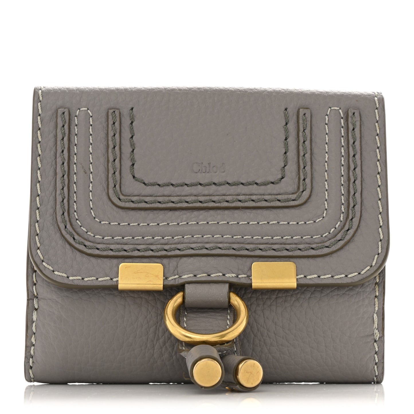 Grained Calfskin Marcie Square Wallet Cashmere Grey