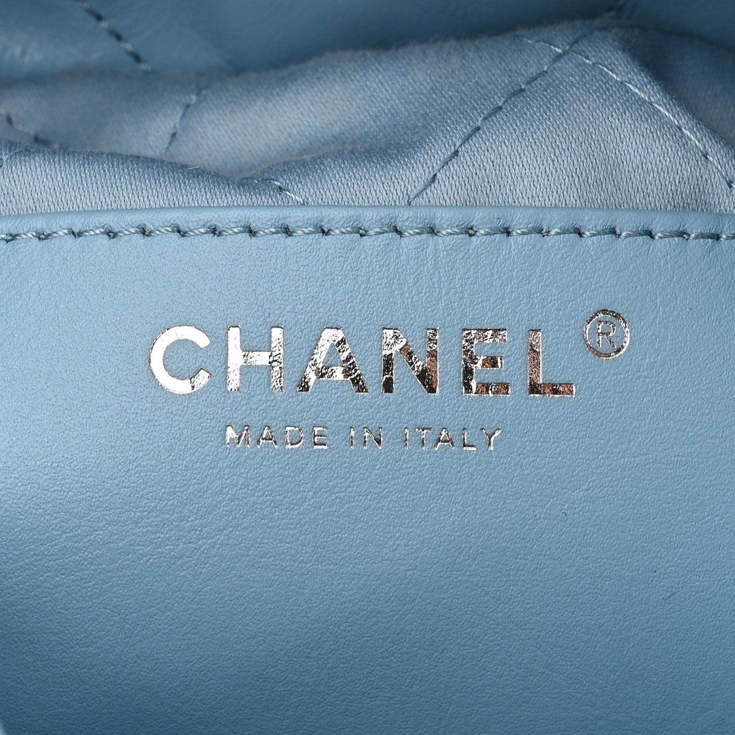 Shiny Calfskin Quilted Mini Chanel 22 Light Blue