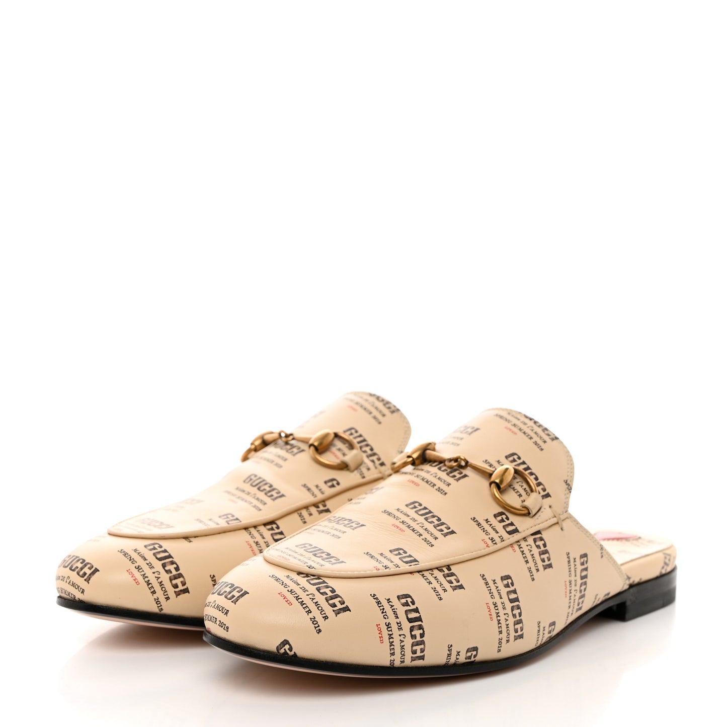 Calfskin Stamp Print Womens Princetown Slippers 36 Soy Black