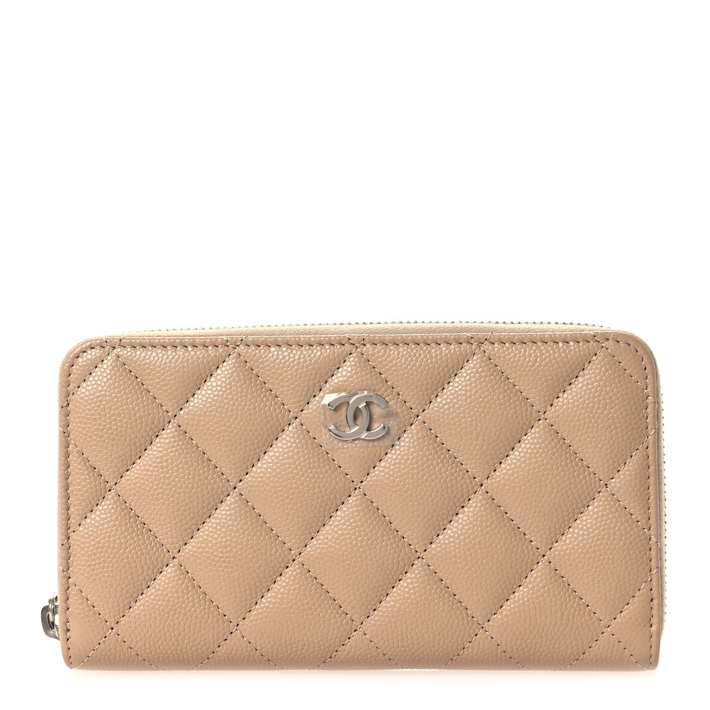Caviar Quilted Medium Zip Around Wallet Beige