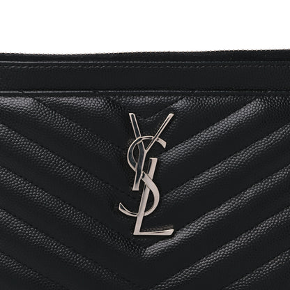 Saint Laurent Grain De Poudre Chevron Monogram Bill Pouch Black 10 of 10