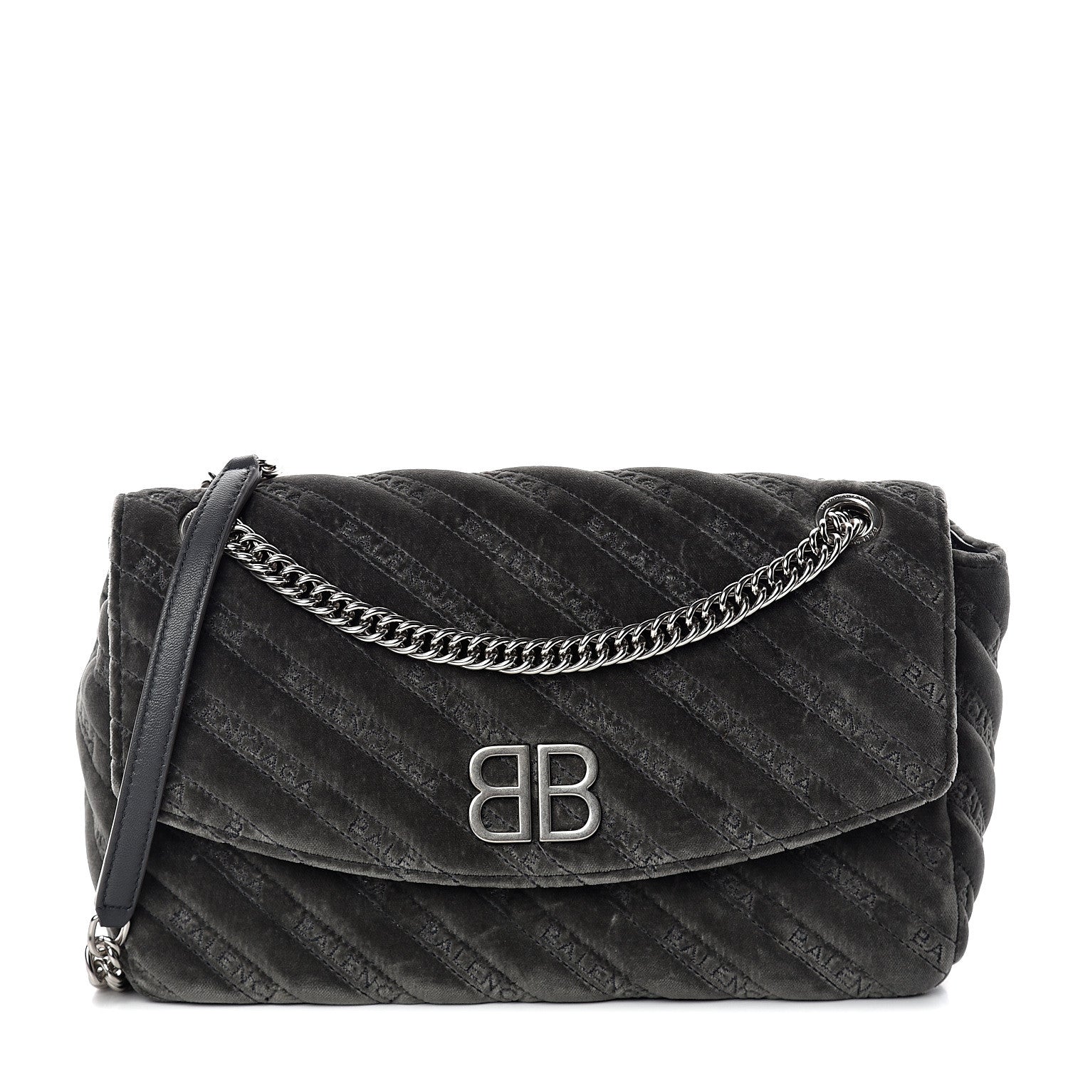 Balenciaga Velvet Logo Matelasse M BB Chain Shoulder Bag Gris 1 of 8