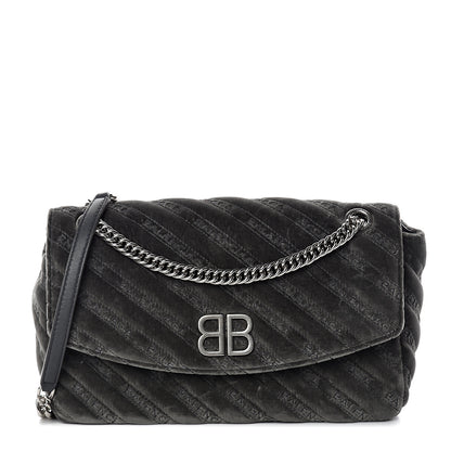 Balenciaga Velvet Logo Matelasse M BB Chain Shoulder Bag Gris 1 of 8