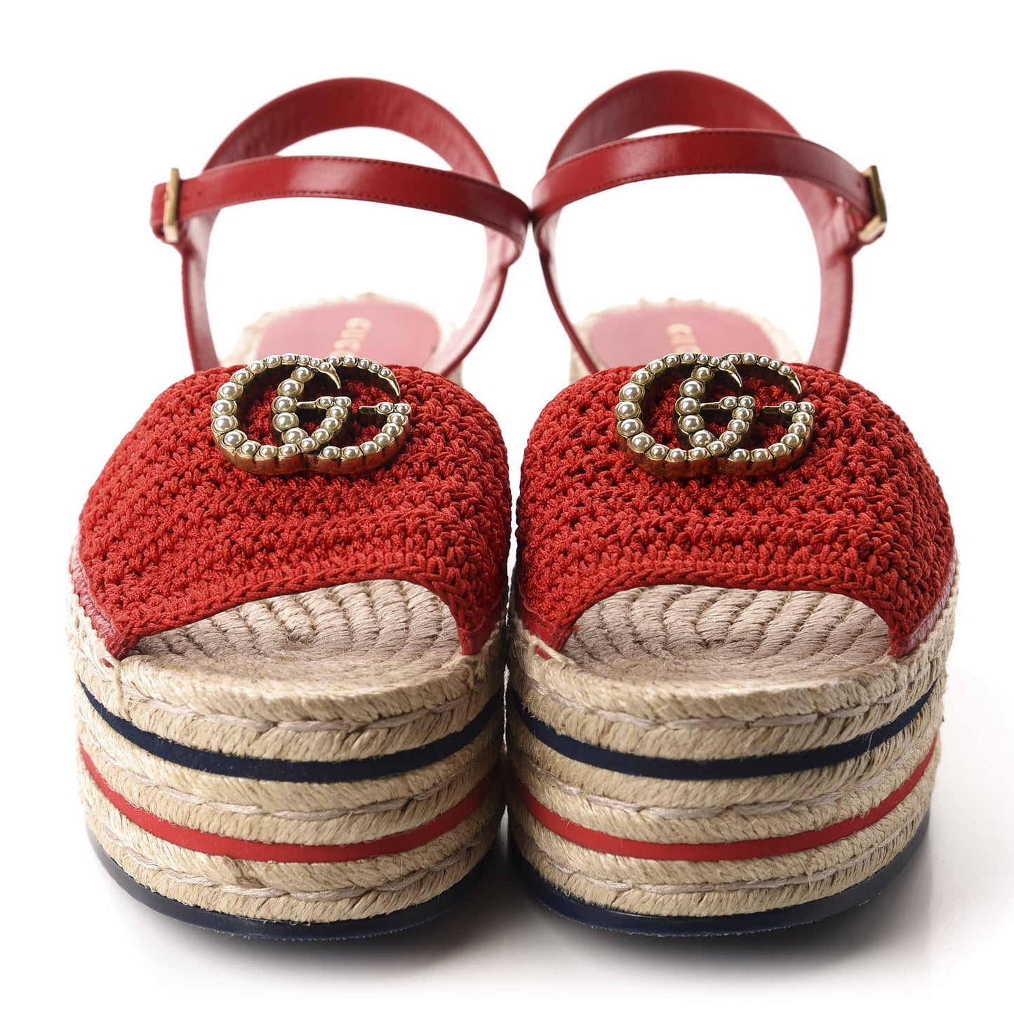 Cotton Malaga Kid Crochet Pearly GG Lilibeth Espadrille Platform Sandals 38 Hibiscus Red