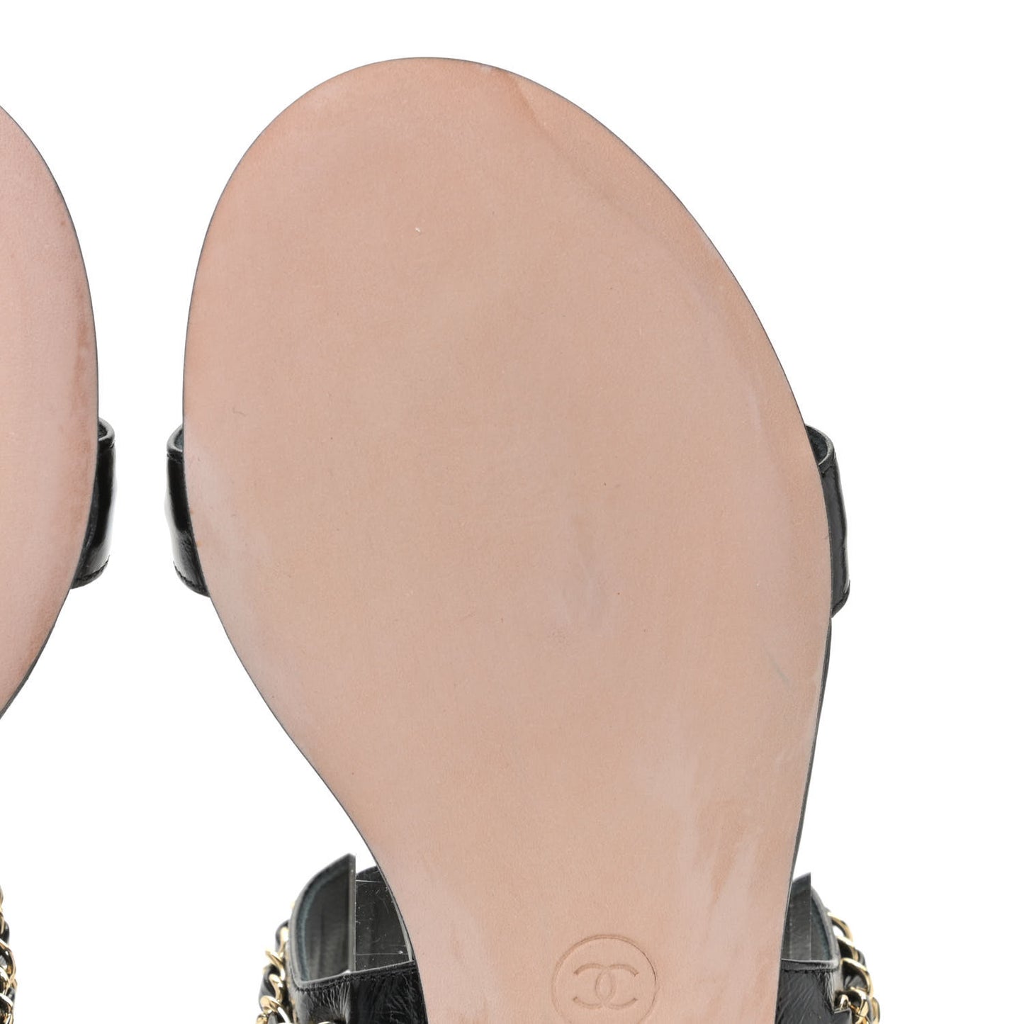 Patent Calfskin CC Chain Sandals 36 Black